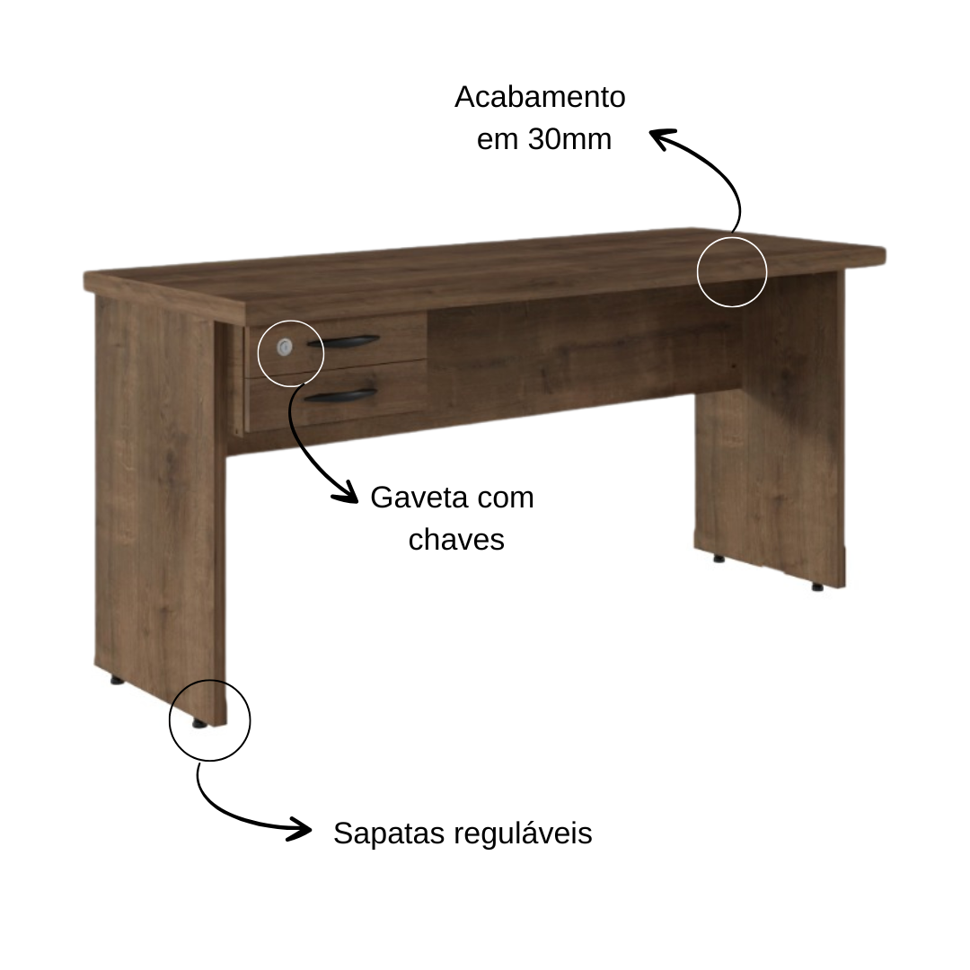 Mesa reta 120x60 com 2 gv - Turim - LT