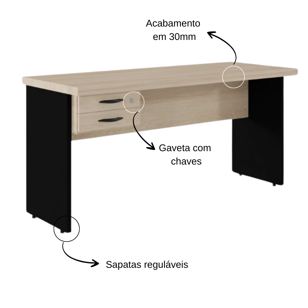 Mesa reta 120x60 com 2 gv - Carv/Preto - LT